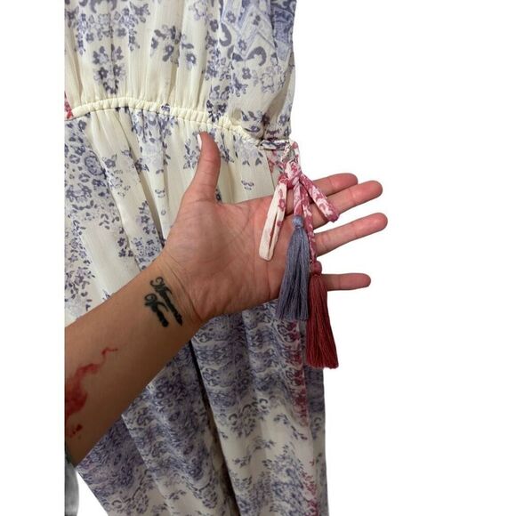 Knox Rose Chiffon Multicolored V-Neck Midi Dress Ruffle Tassel Boho Size Small - Picture 10 of 15